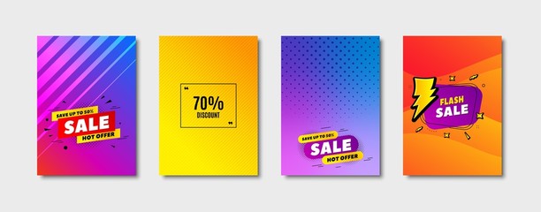 70% Discount. Cover design, banner badge. Sale offer price sign. Special offer symbol. Poster template. Sale, hot offer discount. Flyer or cover background. Coupon, banner design. Vector