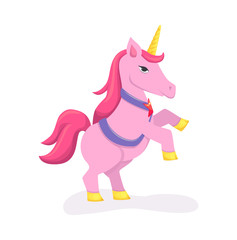 Obraz na płótnie Canvas Cute animal kids. Cute unicorn on hind legs character cartoon vector illustration isolated.