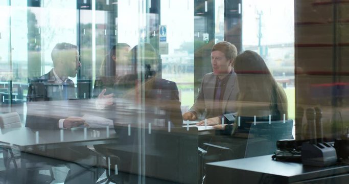 4K Corporate Business Team In A Meeting Seen Through Glass, Outside Looking In