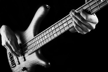 jazz bassist black and white image - obrazy, fototapety, plakaty