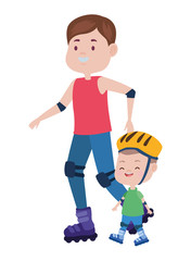 young father with son in skates