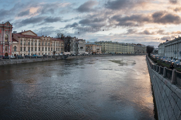 Saint-Petersburg. View of the mansion of Countess Karlova from Anichkov bridge.