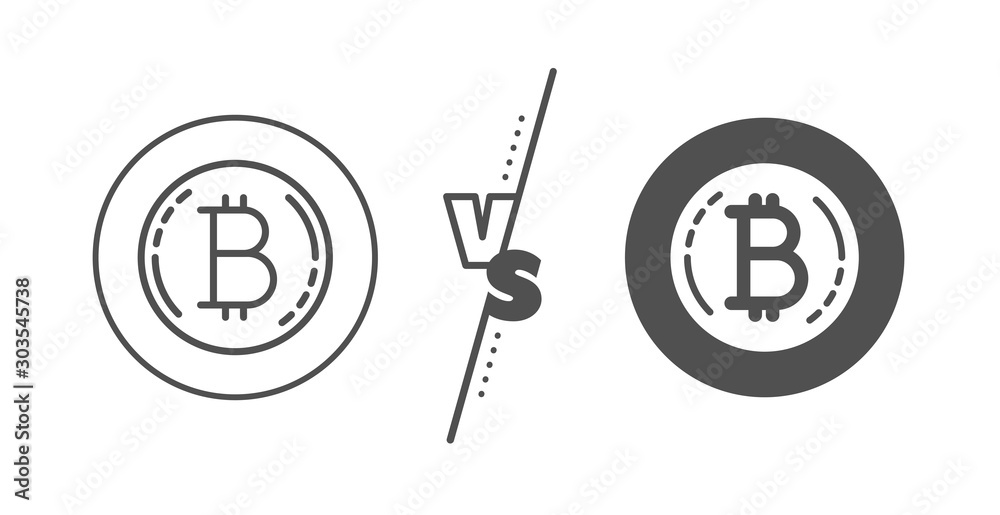 Wall mural cryptocurrency coin sign. versus concept. bitcoin line icon. crypto money symbol. line vs classic bi