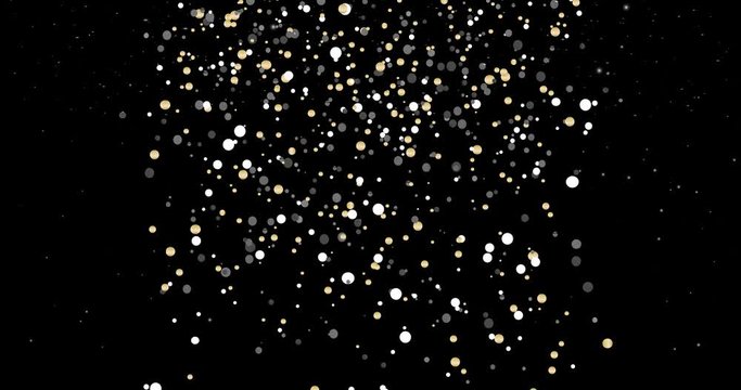 Golden and silver metallic falling confetti abstract 4k on  black luxury background, cartoon animation