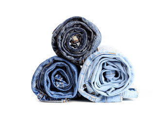 rolled jeans isolated on white background - Image
