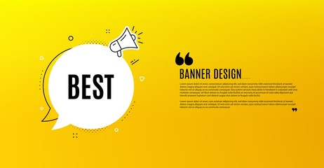 Best sign. Yellow banner with chat bubble. Special offer Sale sign. Advertising Discounts symbol. Coupon design. Flyer background. Hot offer banner template. Bubble with best text. Vector
