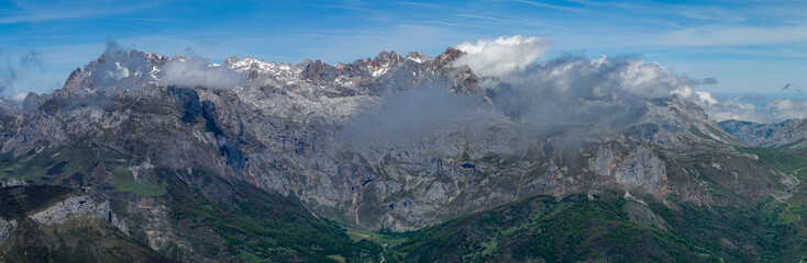 Large panorama of central massif of the "Peaks of Europe"
