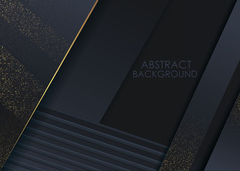Abstract 3d luxury black background with glitter. Black banner with gold dots. Vector background.
