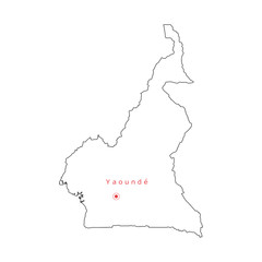 Vector illustration of outline Cameroon map with capital city Yaounde. 