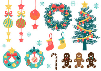 クリスマスツリーとオーナメントイラスト素材