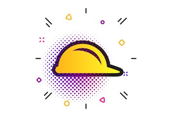 Hard hat sign icon. Halftone dots pattern. Construction helmet symbol. Classic flat helmet icon. Vector