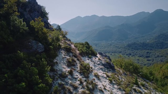 Mountains near Lake Skadar, Montenegro. Aerial, drone flyover footage.