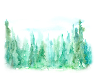 Acrylic Prints Watercolor Group Of Trees Fir Pine Cedar Fir