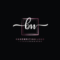 BN Initial handwriting logo design with brush box lines dark pink color gradation. handwritten logo for fashion, team, wedding, luxury logo.