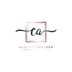CA Initial handwriting logo design with brush box lines dark pink color gradation. handwritten logo for fashion, team, wedding, luxury logo.