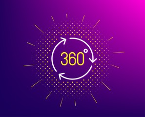 360 degree line icon. Halftone pattern. VR technology simulation sign. Panoramic view symbol. Gradient background. 360 degree line icon. Yellow halftone pattern. Vector