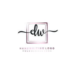 DW Initial handwriting logo design with brush box lines dark pink color gradation. handwritten logo for fashion, team, wedding, luxury logo.