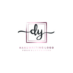 DY Initial handwriting logo design with brush box lines dark pink color gradation. handwritten logo for fashion, team, wedding, luxury logo.