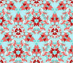 Seamless pattern composed of color abstract elements located on white background. Useful as design element for texture, pattern and artistic compositions. - 303551560