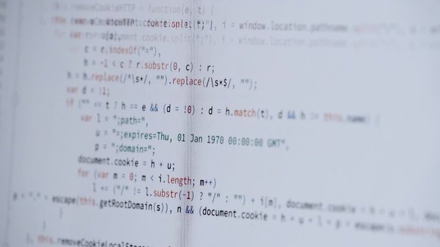 Computer code programming screen. Scrolling through code program. Code on light background.