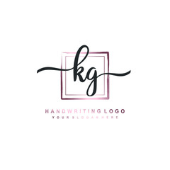 KG Initial handwriting logo design with brush box lines dark pink color gradation. handwritten logo for fashion, team, wedding, luxury logo.
