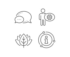 Cogwheel line icon. Chat bubble, info sign elements. Engineering tool sign. Man talk symbol. Linear cogwheel outline icon. Information bubble. Vector