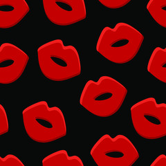Seamless pattern. Red lips in a flat style. Vector. Decor element. Suitable for wrapping paper, postcards, wallpapers or textiles. 