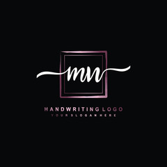 MN Initial handwriting logo design with brush box lines dark pink color gradation. handwritten logo for fashion, team, wedding, luxury logo.