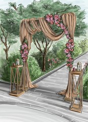 Landscape architecture design plan in the courtyard of the villa, country house, in the country. Visualization, drawing, picture, sketch, 3d illustration 