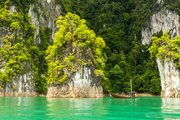 Karst mountains of lake Cheo Lan in Thailand