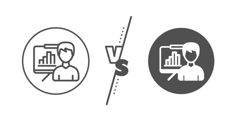 Column graph sign. Versus concept. Presentation board line icon. Growth diagram symbol. Line vs classic presentation board icon. Vector
