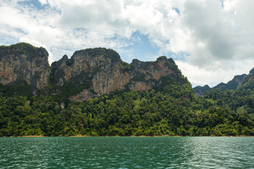 Karst mountains of lake Cheo Lan in Thailand