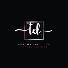 TD Initial handwriting logo design with brush box lines dark pink color gradation. handwritten logo for fashion, team, wedding, luxury logo.