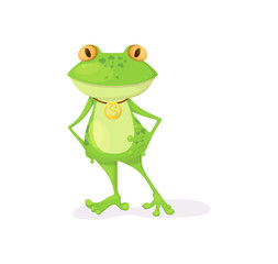 Green frog character cartoon vector illustration isolated