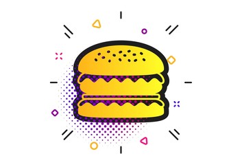 Hamburger icon. Halftone dots pattern. Burger food symbol. Cheeseburger sandwich sign. Classic flat burger icon. Vector