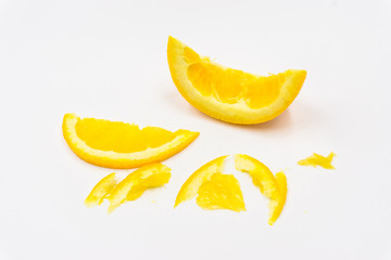 Organic freshness Orange fruit slice and peel taste sweet and sour on isolate white background 