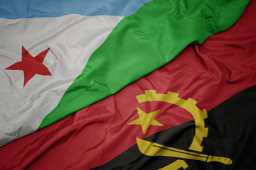 waving colorful flag of angola and national flag of djibouti.