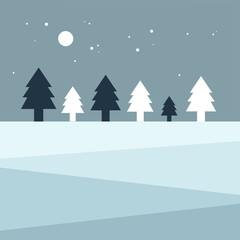 Naklejka premium Christmas night tree land. Simply flat design.