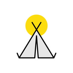 Camping tent and fire icon vector