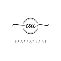 AU Initial handwriting logo design with brush circle lines black color. handwritten logo for fashion, team, wedding, luxury logo.