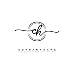 CH Initial handwriting logo design with brush circle lines black color. handwritten logo for fashion, team, wedding, luxury logo.