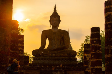 Sukhothai Wat Mahathat Buddha statues at Wat Mahathat ancient capital of Sukhothai  Thailand....