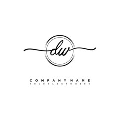 DW Initial handwriting logo design with brush circle lines black color. handwritten logo for fashion, team, wedding, luxury logo.