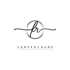FR Initial handwriting logo design with brush circle lines black color. handwritten logo for fashion, team, wedding, luxury logo.