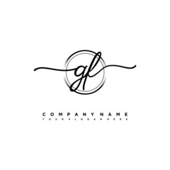 GF Initial handwriting logo design with brush circle lines black color. handwritten logo for fashion, team, wedding, luxury logo.