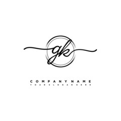 GK Initial handwriting logo design with brush circle lines black color. handwritten logo for fashion, team, wedding, luxury logo.