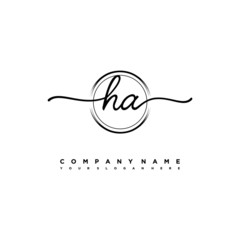 HA Initial handwriting logo design with brush circle lines black color. handwritten logo for fashion, team, wedding, luxury logo.