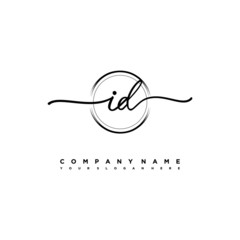 ID Initial handwriting logo design with brush circle lines black color. handwritten logo for fashion, team, wedding, luxury logo.