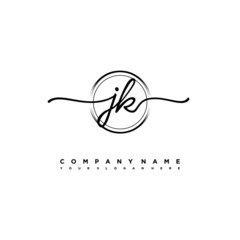 JK Initial handwriting logo design with brush circle lines black color. handwritten logo for fashion, team, wedding, luxury logo.