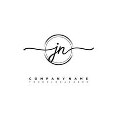 JN Initial handwriting logo design with brush circle lines black color. handwritten logo for fashion, team, wedding, luxury logo.